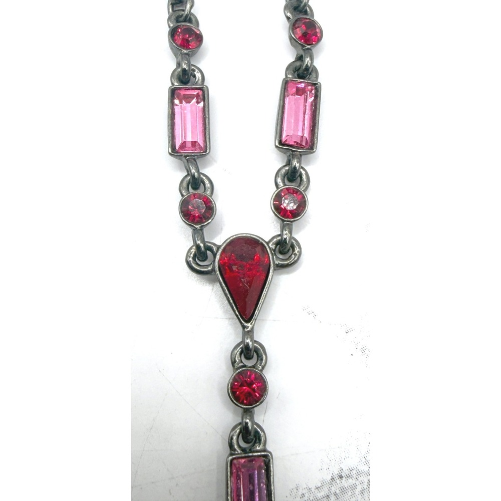 Givenchy Red Pink Glass Y Necklace Gunmetal Signed Designer Watch VIDEO - Picture 4 of 10